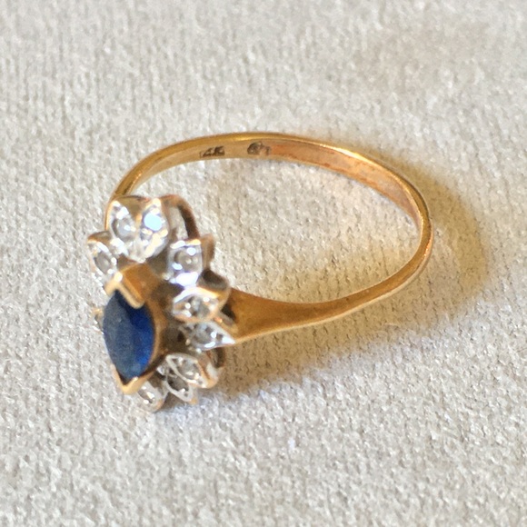 Antique Sapphire & Diamond 14k Yellow gold ring - Picture 4 of 10